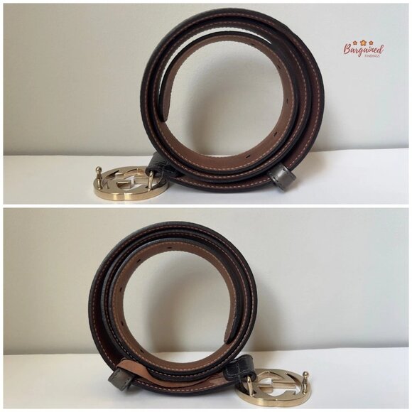 Authentic Gucci Gray Metallic Guccissima Leather Gold GG Buckle Belt 80/32 - Picture 8 of 13